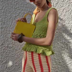 Zara Green Ruffled Knit Crop Top, Size S